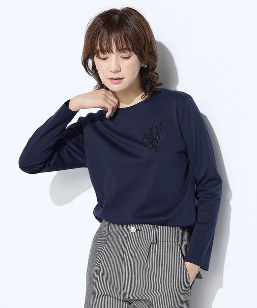 〔 Sサイズ 〕 スーピマバイオシルスムース ビジュー刺繍Tシャツ