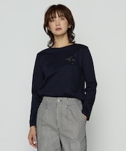 スーピマバイオシルスムース ビジュー刺繍Tシャツ