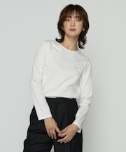 〔 TALLサイズ 〕 スーピマバイオシルスムース ビジュー刺繍Tシャツ