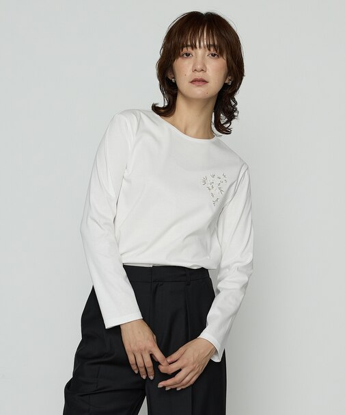 〔 TALLサイズ 〕 スーピマバイオシルスムース ビジュー刺繍Tシャツ