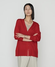 ウール梳毛 Vネックカーディガン