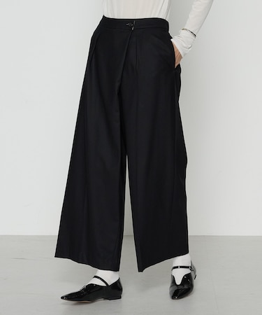 【セットアップ対応】ストレッチフラノ アシンメトリータックワイドパンツ