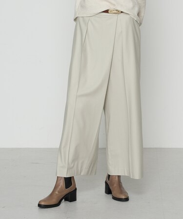 【セットアップ対応】ストレッチフラノ アシンメトリータックワイドパンツ