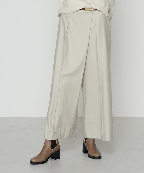 【セットアップ対応】ストレッチフラノ アシンメトリータックワイドパンツ