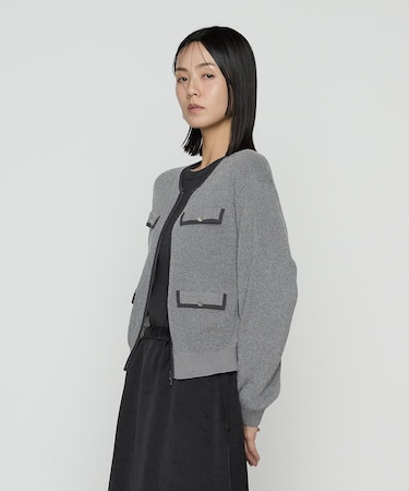 モールジャカードニット ジップアップカーディガン