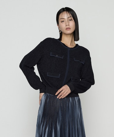 モールジャカードニット ジップアップカーディガン