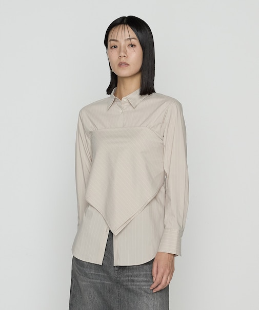 コットンナイロンシャンブレー カーチフ付きシャツ