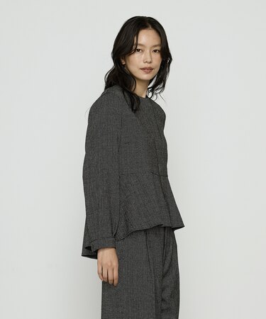 〔 Sサイズ 〕 ピンヘッドツイード ペプラムブラウス