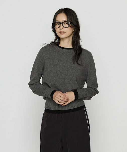 カシミヤ混ウール バイカラーニット