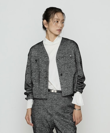 〔 Sサイズ 〕 ツイード柄リバージャージー ノーカラージャケット