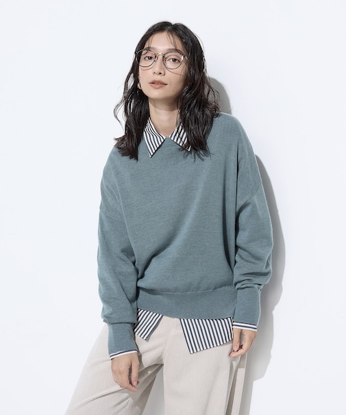 天竺編 ロゴ入りニットプルオーバー