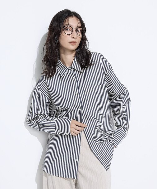 〔 +サイズ 〕オーガニックキュプラ混 ストライプシャツ