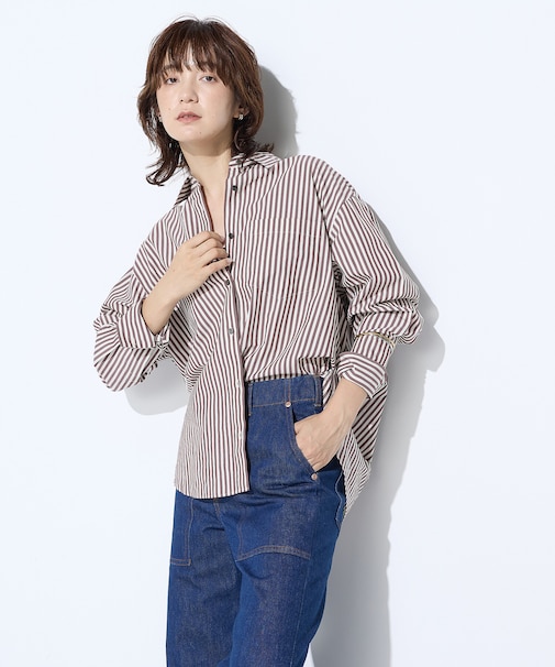 オーガニックキュプラ混 ストライプシャツ
