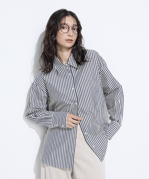 オーガニックキュプラ混 ストライプシャツ