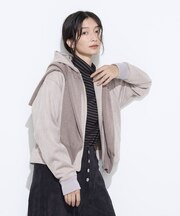 〔 +サイズ 〕ダンボールスエード調 パーカブルゾン