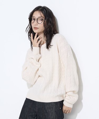 〔 +サイズ 〕ケーブル編 ニットプルオーバー