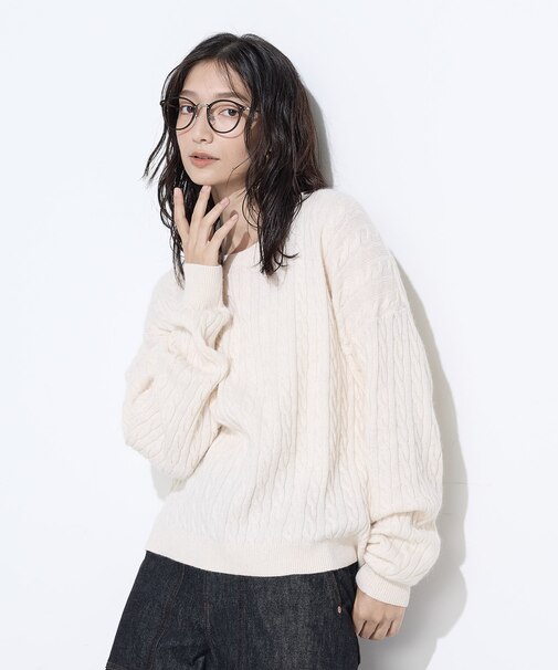 〔 +サイズ 〕ケーブル編 ニットプルオーバー