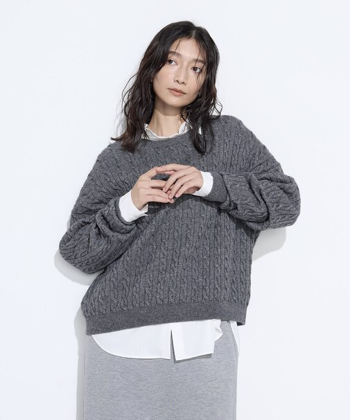 〔 +サイズ 〕ケーブル編 ニットプルオーバー