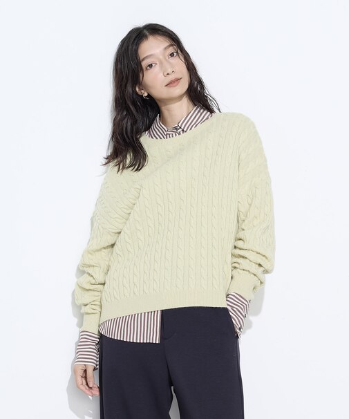 〔 +サイズ 〕ケーブル編 ニットプルオーバー