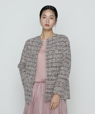 ファンシーツイード ノーカラージャケット