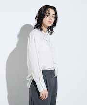 〔 TALLサイズ 〕 リヨセルストライプ ボウタイブラウス