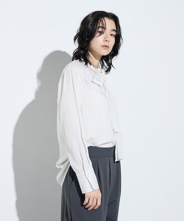 〔 TALLサイズ 〕 リヨセルストライプ ボウタイブラウス