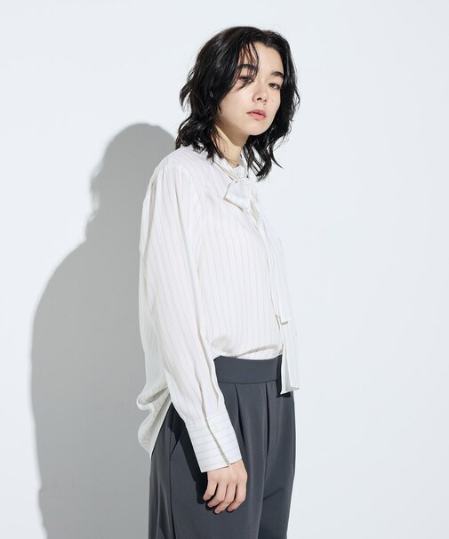 〔 TALLサイズ 〕 リヨセルストライプ ボウタイブラウス