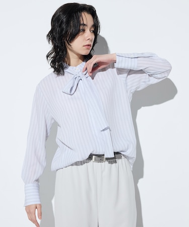 リヨセルストライプ ボウタイブラウス