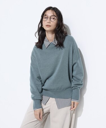 〔 +サイズ 〕天竺編 ロゴ入りニットプルオーバー