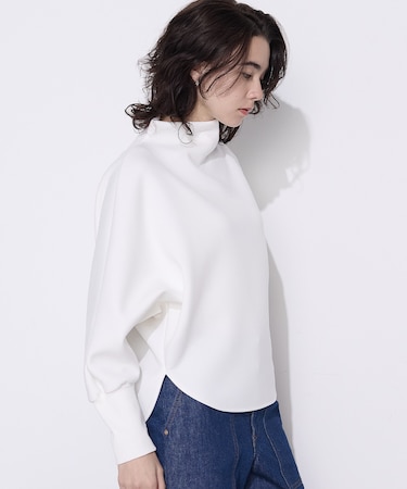 ソフトストレッチダンボールニット ボトルネックプルオーバー