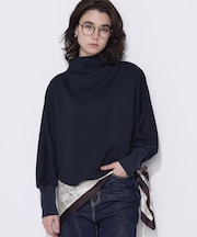 ソフトストレッチダンボールニット ボトルネックプルオーバー