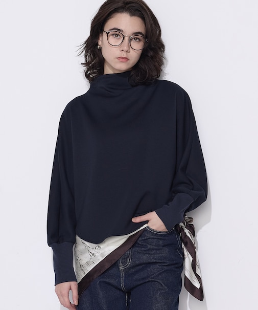 ソフトストレッチダンボールニット ボトルネックプルオーバー