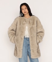 フェイクファー ノーカラーミドルレングスコート