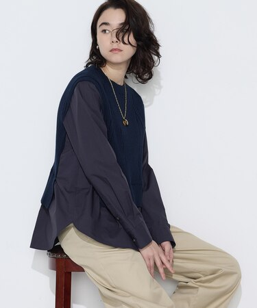 〔 TALLサイズ 〕 ニットドッキング プルオーバーシャツ