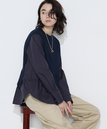 〔 Sサイズ 〕 ニットドッキング プルオーバーシャツ