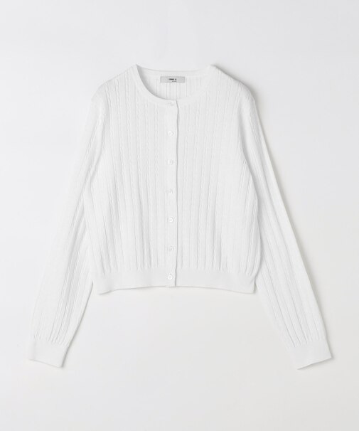 コットンダルストレッチ ケーブルカーディガン