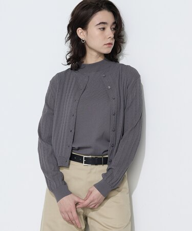 コットンダルストレッチ ケーブルカーディガン