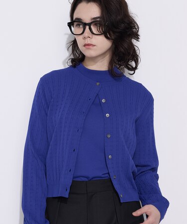 コットンダルストレッチ ケーブルカーディガン