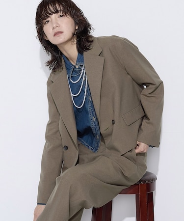 【セットアップ対応】パウダープレーンストレッチ ショートダブルジャケット