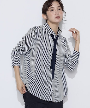 〔 TALLサイズ 〕 デシンストライプ ボウタイシャツ