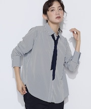 〔 Sサイズ 〕 デシンストライプ ボウタイシャツ