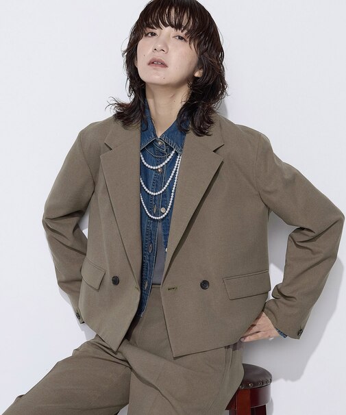 〔 +サイズ 〕 【セットアップ対応】パウダープレーンストレッチ ショートダブルジャケット