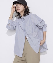 〔 +サイズ 〕 オーガニックワッシャーストライプ シャツ