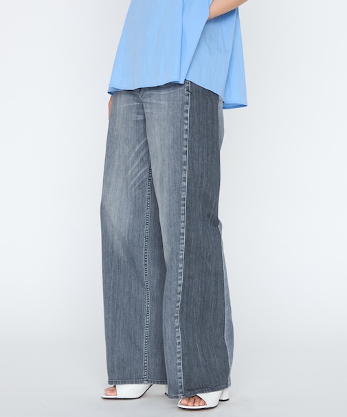 中空ストレッチデニム ワイドジーンズ