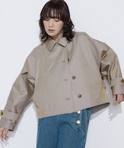 綿ポリエステルギャバ ショートトレンチコート