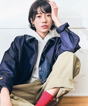 綿ポリエステルギャバ ショートトレンチコート