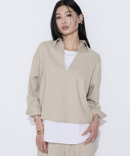 〔 TALLサイズ 〕 トリアセスラブストレッチ アンサンブルプルオーバー