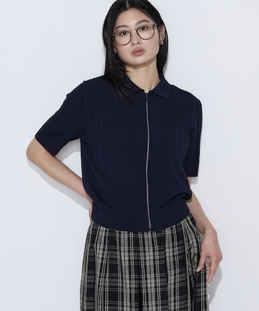 〔 TALLサイズ 〕 コットンダルストレッチ ケーブルジップカーディガン