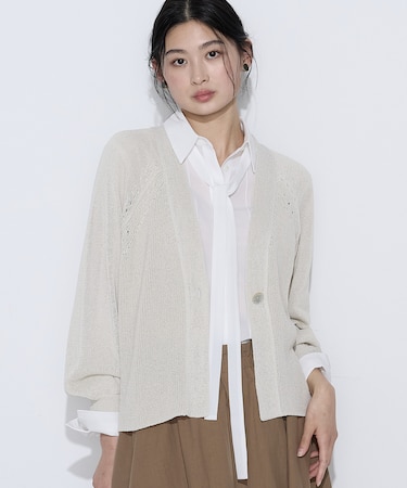 〔 Sサイズ 〕 和紙混ドライタッチ ニットカーディガン