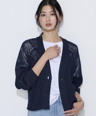 〔 Sサイズ 〕 和紙混ドライタッチ ニットカーディガン